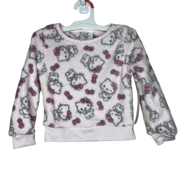 NEW Hello Kitty by Sanrio Fuzzy Pullover Sweater Toddler Girls 3T Pink & White - Picture 1 of 7